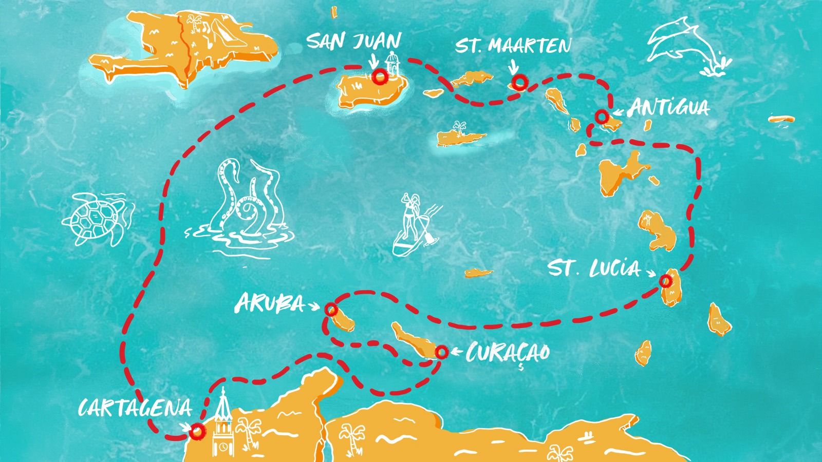Idyllic Isles of the Caribbean & Colombia Itinerary Map
